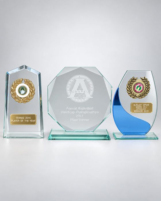 Joe Jeynes tennis trophies — Tennis Player of the Year 2014 and Ilkley Open Mens 35+ Singles Winner 2019